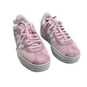 New Girls Adidas VL Court Bold Platform Pink Shoes